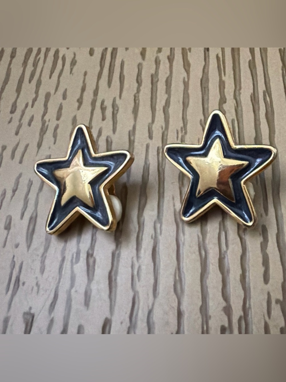 Gold and Black Star Clip-On Earrings